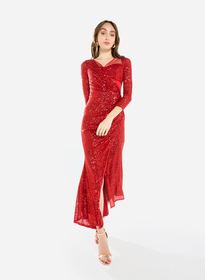 House of Moda Women Sequin Wrap Slit Maxi Dress - Image 2
